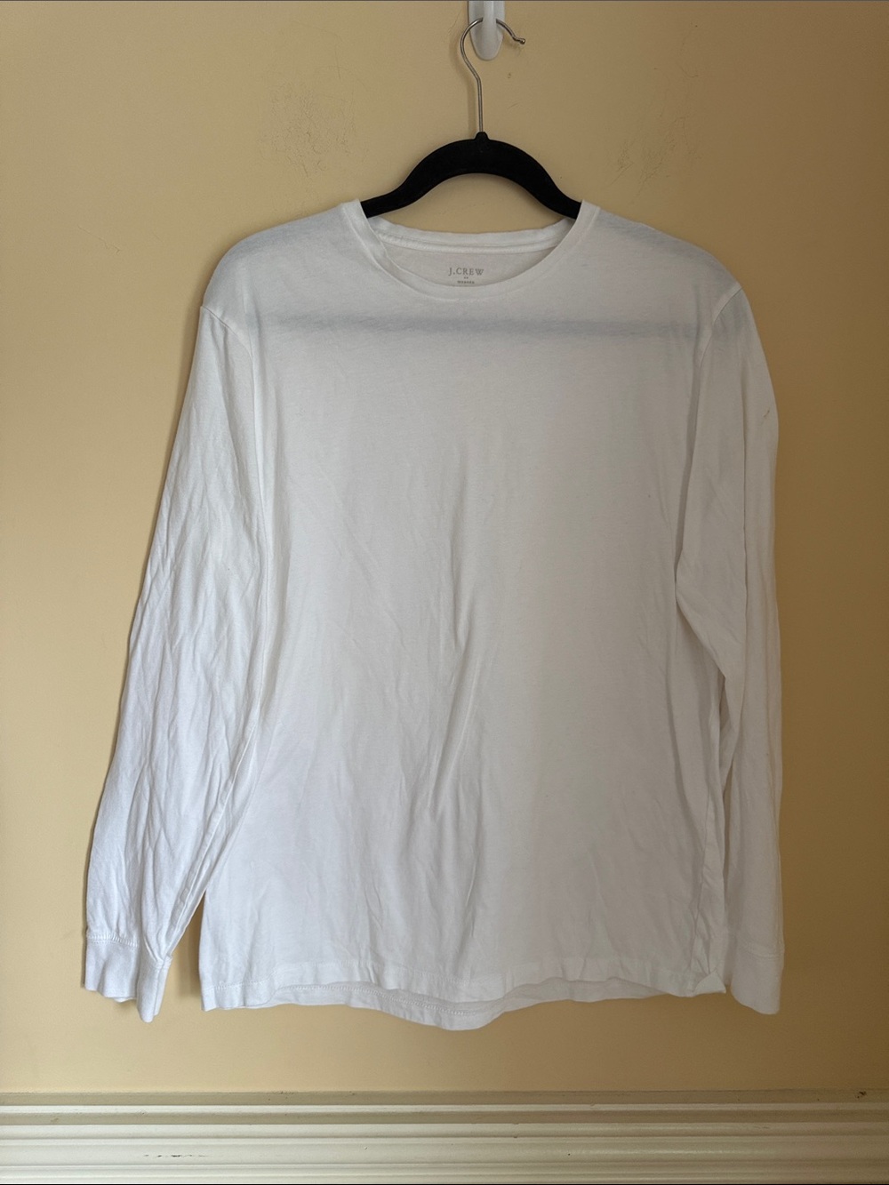 J. Crew Men's Washed White‎ 100% Cotton Long-Sleeve Crewneck Tee Size Large